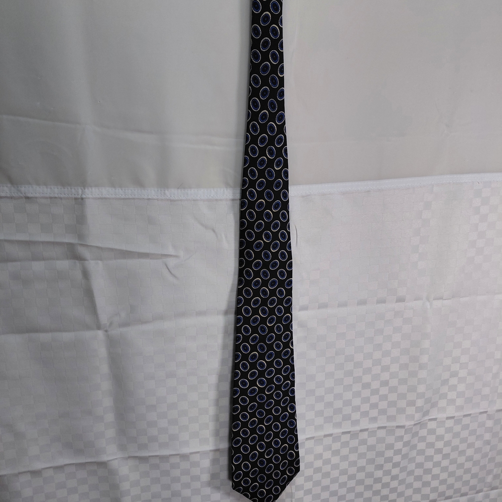 Polo Ralph Lauren Navy 100% Silk Handmade Cell Pattern Italy Faille Tipped Tie